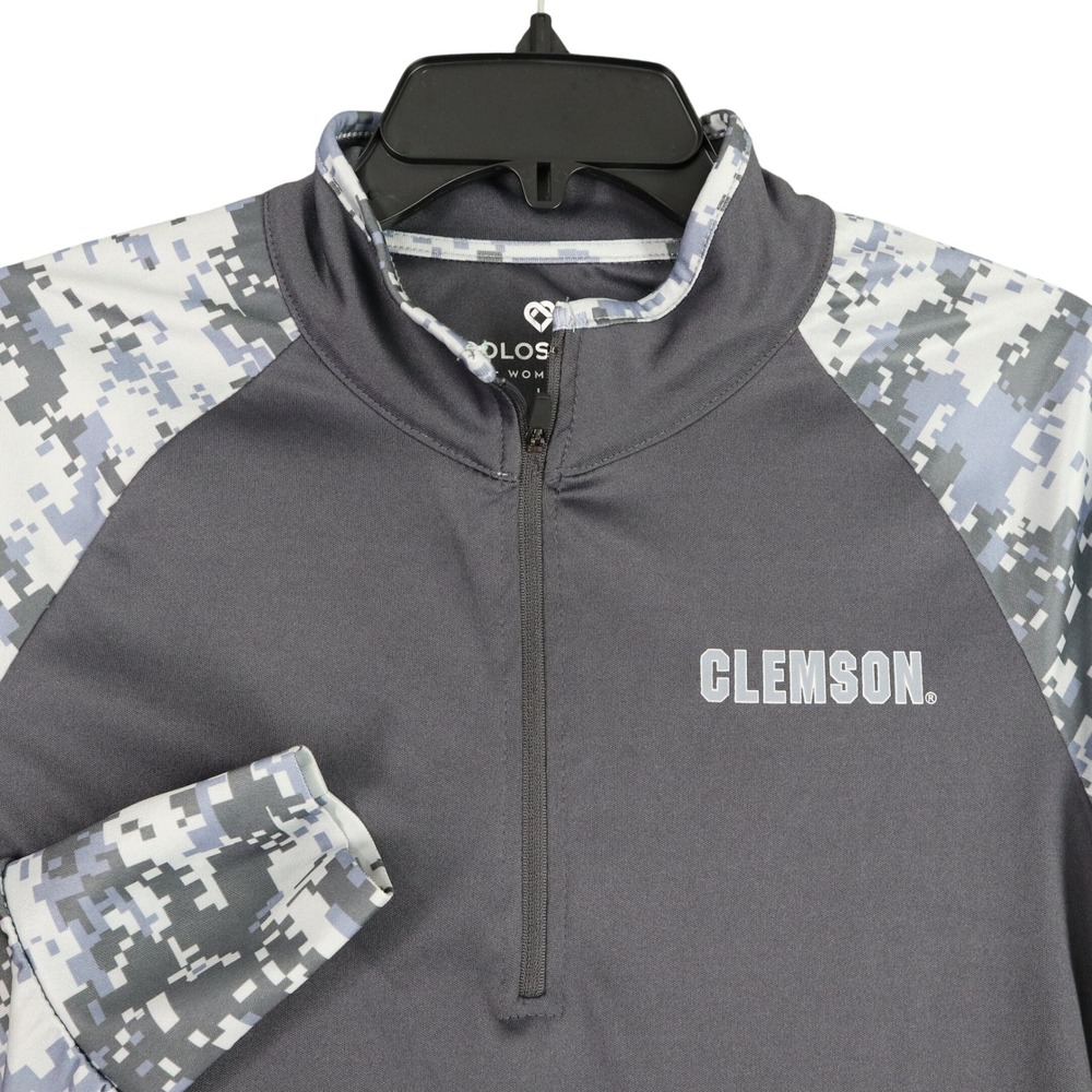 Clemson Tigers Colosseum Womens L Digital Camo Quarter Zip Pullover Gray NCAA‎